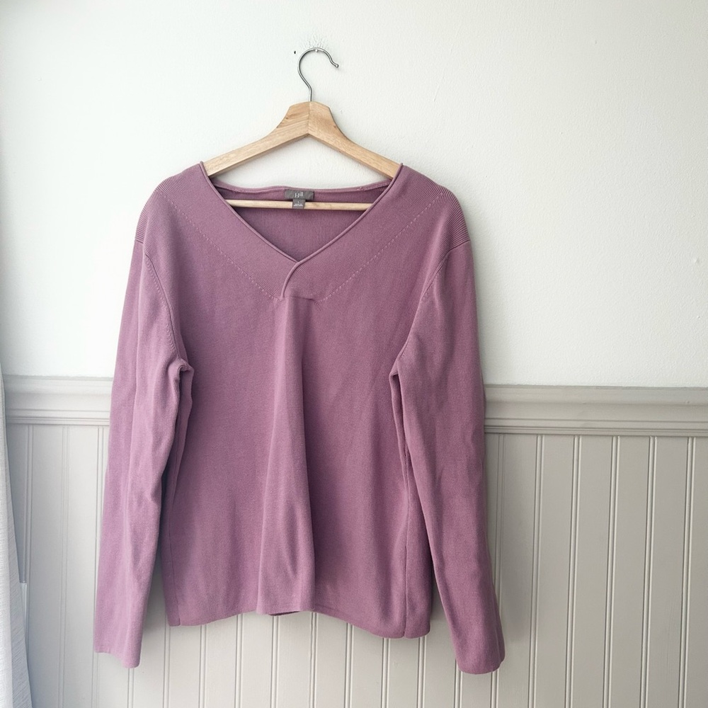 J. Jill Large Mauve Long Sleeve V-Neck Knit Top 100% Cotton